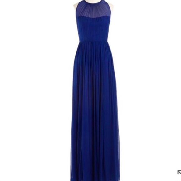 J Crew Megan Long Dress in Silk Chiffon Dark Cove - Picture 1 of 6